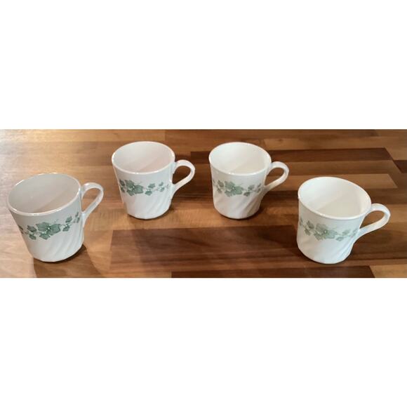 Vintage Corning Corelle Callaway Ivy Swirl Coffee Tea Cups Green Ivy Set of 4 - Picture 2 of 10